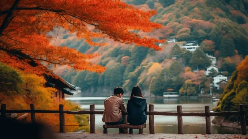 Cặp đôi đứng sát nhau, tạo dáng lãng mạn từ phía sau