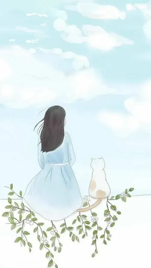 Avatar anime nữ chụp từ phía sau với phong cách dễ thương