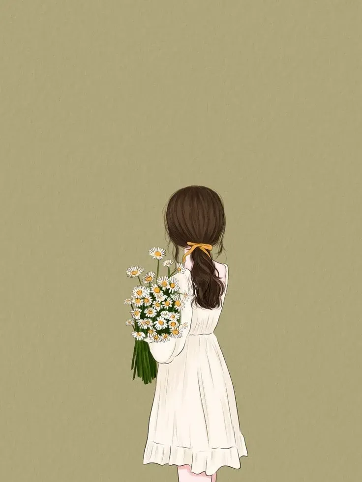 Avatar nữ anime chụp sau lưng, tóc dài bay trong gió