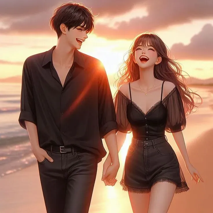 Hai nhân vật anime tình tứ bên nhau